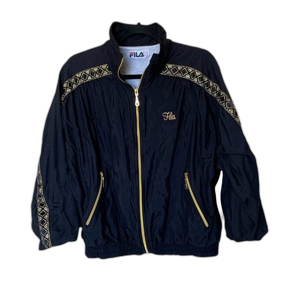 FILA Made in Italy Black with Gold Accents Zip Front Track Jacket Size XL - Picture 1 of 9